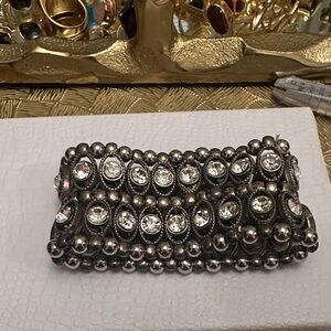 Elegant Silver Beaded Clutch